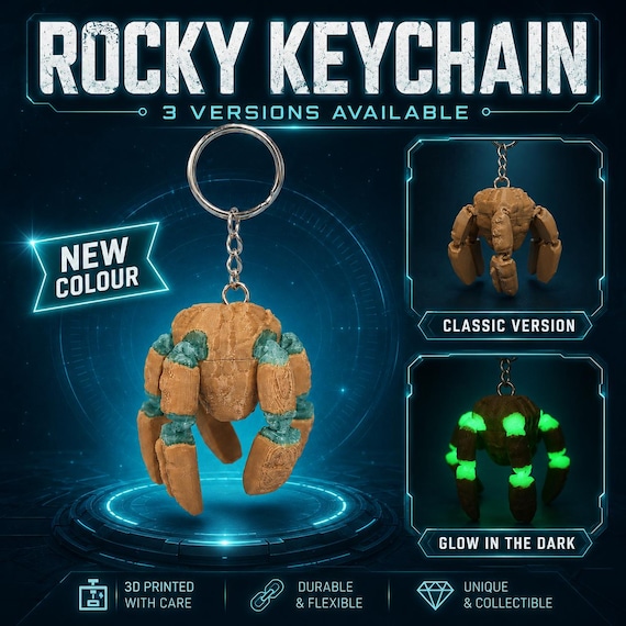 Rocky Keychain Project Hail Mary, 3D Printed Articulated Sci Fi Keyring, 3 Versions Available, Classic Colour Glow in the Dark