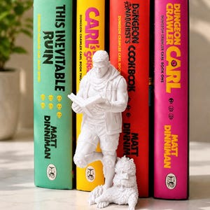 Dungeon Crawler Carl Book Insert, 3D Printed Bookshelf Decor, Carl & Princess Donut Figure, LitRPG Book Lover Gift White