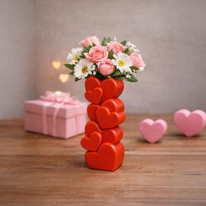 Heart Stack Valentine Vase – 3D-Printed Red Modern Bud Vase (14.5 cm) • Cute Romantic Gift • Desk/Home Decor bild 2