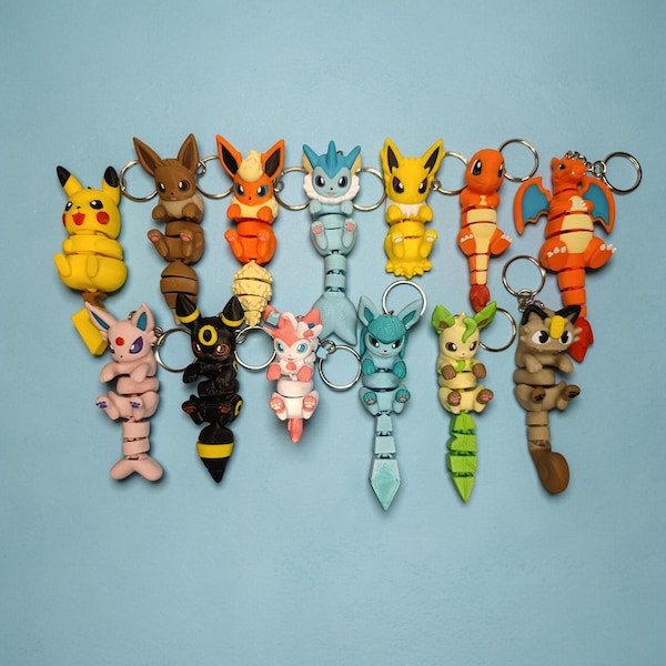 Articulated Eevee Evolution Poképal Keychain | Choose Your Character | 3D Printed Kawaii Charm | Gamer Gift | Bag Buddy |  Charizard Pikachu
