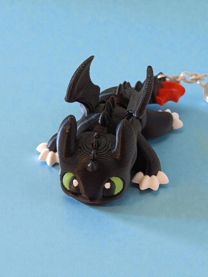 Toothless, Light Fury & Baby Dragons (Dart, Pouncer, Ruffrunner) – Articulated 3D Printed HTTYD Figures | Family Bundle or Singles Toothless Keyring
