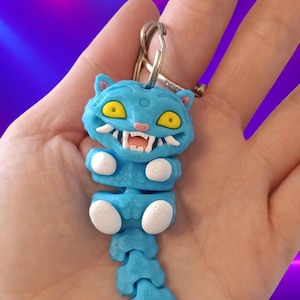 Derpy Tiger Keychain – Flexi Key Ring, K-Pop Demon Hunters Inspired, Cute Blue Cat Bag Charm, Anime Gift Blue