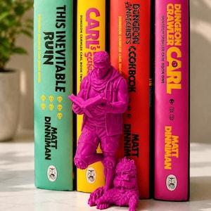 Dungeon Crawler Carl Book Insert, 3D Printed Bookshelf Decor, Carl & Princess Donut Figure, LitRPG Book Lover Gift Magenta