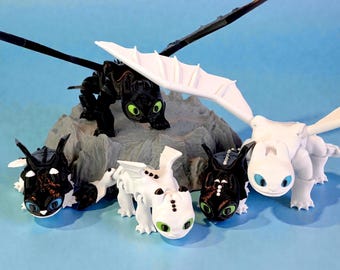 Toothless, Light Fury & Baby Dragons (Dart, Pouncer, Ruffrunner) – Articulated 3D Printed HTTYD Figures | Family Bundle or Singles