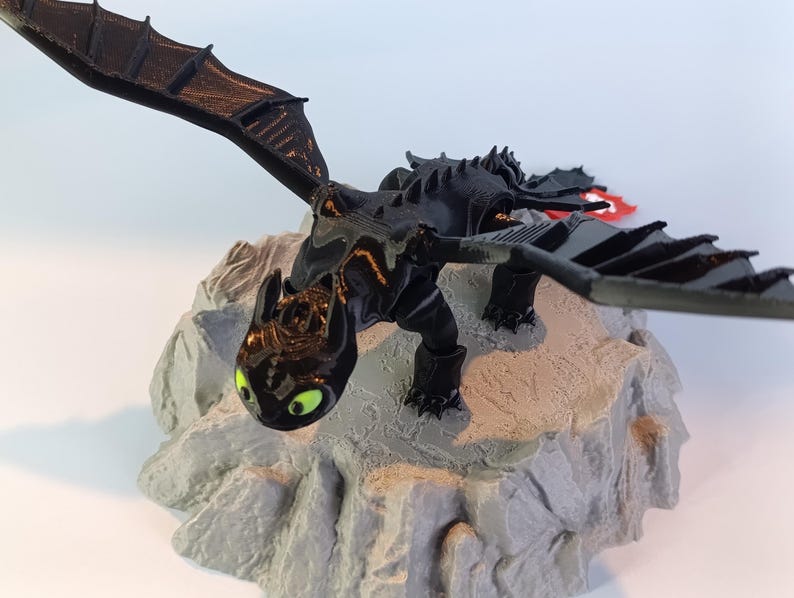 Toothless, Light Fury & Baby Dragons (Dart, Pouncer, Ruffrunner) – Articulated 3D Printed HTTYD Figures | Family Bundle or Singles Toothless - Black