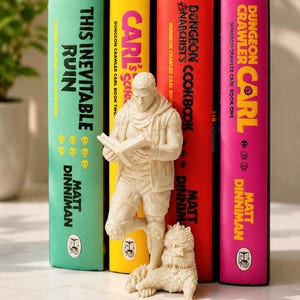 Dungeon Crawler Carl Book Insert, 3D Printed Bookshelf Decor, Carl & Princess Donut Figure, LitRPG Book Lover Gift Bone White