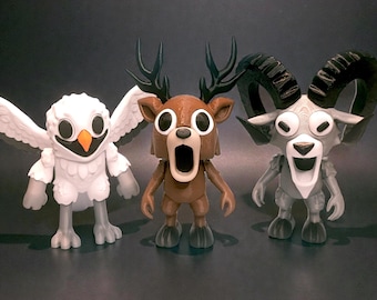 99 Nights in the Forest Roblox Figures – Deer, Owl & Ram | Articulated Heads and Arms | 3D Printed Display Models