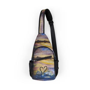 Sac poitrine du lac des cygnes, sac à dos à bandoulière AOP, sac d&#39;art unique, accessoire de festival, visitez ma boutique : www.etsy.com/shop/SacretartofJulibetKK