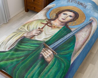 Guardian Angel Velveteen Plush Blanket: Spiritual Comfort Throw
