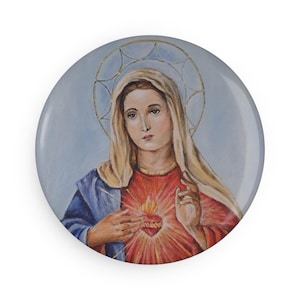 10 pcs Sacret Heart of Mary Round Button Magnet, Spiritual Home Decor, Gifts for Believers, Catholic Celebration, Religious Collectible