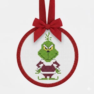 Super Easy Grinch Christmas Cross Stitch Pattern for Ornaments  (Instant Download PDF)