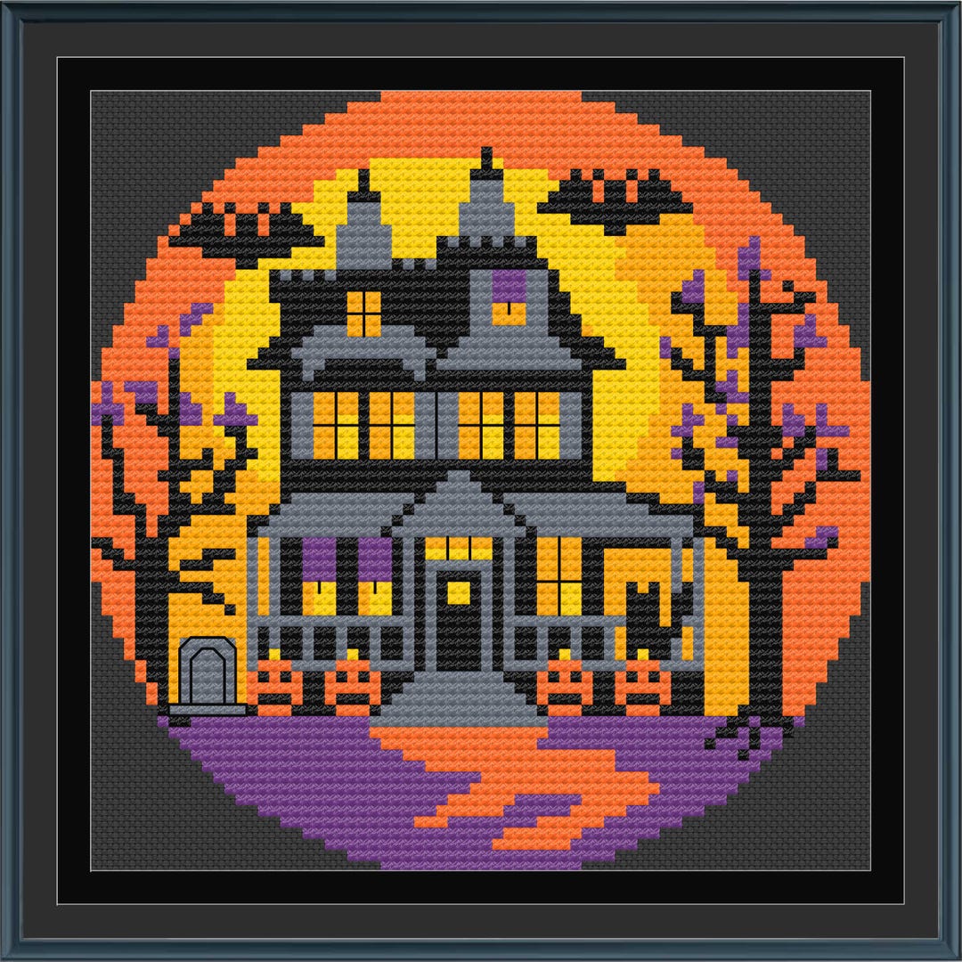 Haunted House Cross Stitch Pattern for Halloween (PDF Instant Download ...