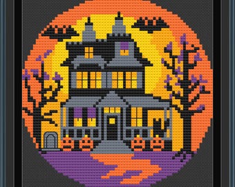 Haunted House Cross Stitch Pattern for Halloween (PDF Instant Download)