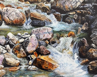 Original Acrylic Creek Painting, Marble Canyon Landscape, 11x14"