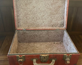 Vintage Red Metal Suitcase - Great Prop for Photos, Baby Showers, or Kids' Rooms!