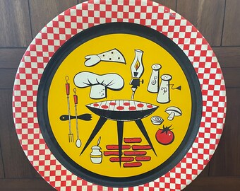 Vintage 1950s Metal BBQ Serving Tray - Original Graphics!