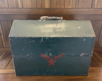 Vintage Green Metal Toolbox - "Arky Elect Dept" - Red Lettering