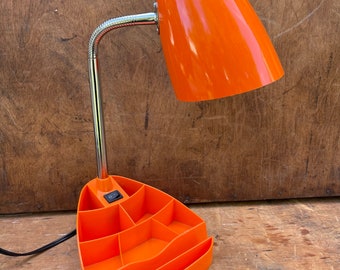 Retro Desk Lamp | Gooseneck 70s Desk Lamp | Office Lamp | Orange Side Table Lamp | Adjustable Reading Light