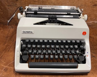 Vintage 1960s Olympia Typewriter - White -Cursive Letters-Good Working Condition! | Case & New Ribbon Included