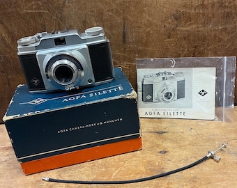 Vintage Agfa Silette Camera with Original Box, Instructions, and Shutter Cable