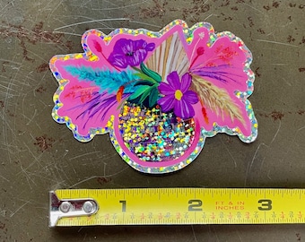 Disco Ball Flowers Sticker, Floral Sticker, Pink Sticker, Funky Stickers