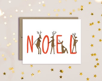 Reindeer Christmas card, cute reindeer, handmade, handmade lettering, illustrated holidays, Holiday cheer