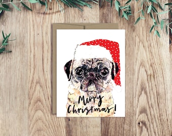 Funny Pug Christmas card, pug greeting card, Pug Holidays, Pug gifts, Pug lover