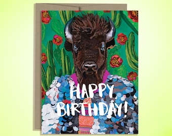 Boho buffalo Birthday Card - Fabulous buffalo - Funny Birthday Card