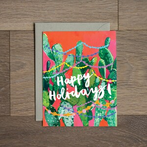 Cactus holiday card - Holiday lights greeting card - Southwest holiday card - Texas Christmas card - Arizona holiday card