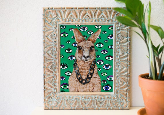 8 x 10 funky kangaroo art print, kangaroo artwork, eye art decor, eclectic decor, eye aesthetic