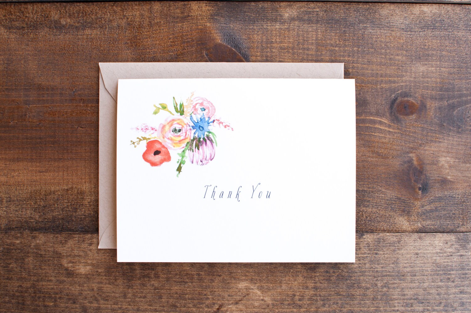Thank You Card With Lovely and Bright Hand Painted Flowers, Floral Card ...