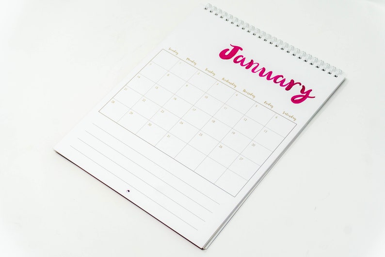 Each month has a full page with room to fill out events each day.  There are also lines at the bottom of the page to fill with notes, plans, and dreams!