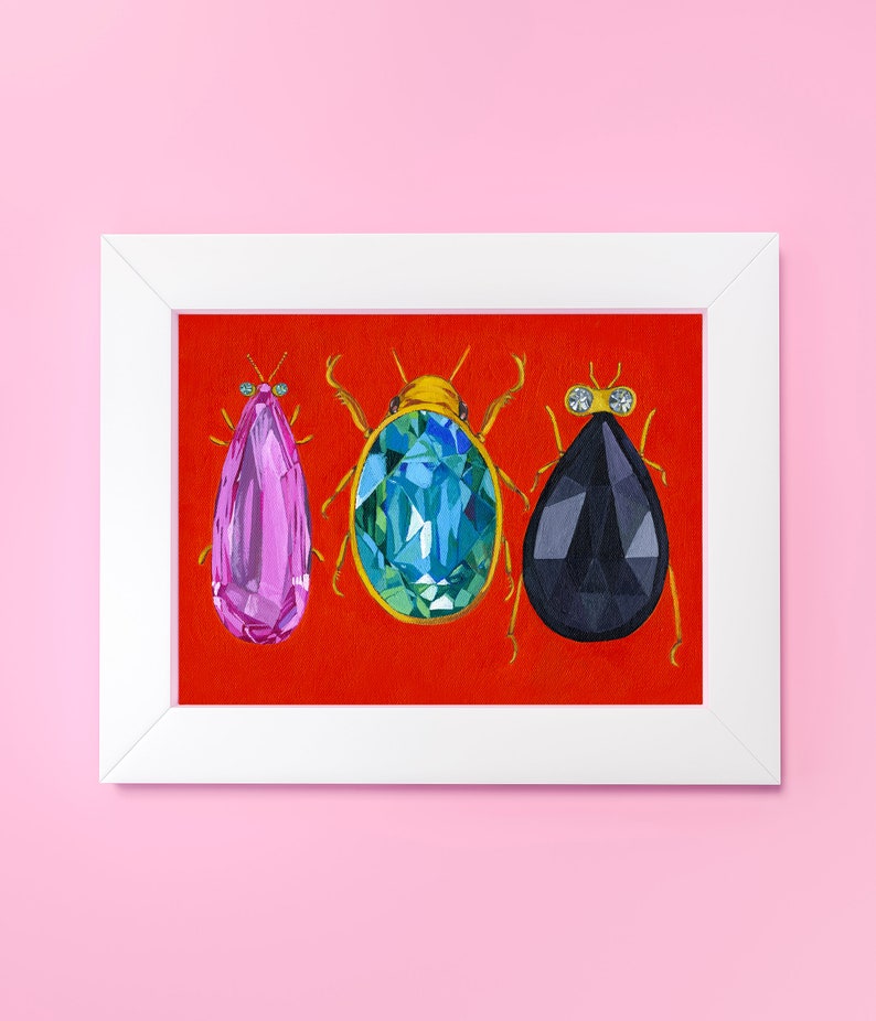 8 x 10 Fancy jewel art, Funky beetle art, beetle jewel, bug decor ideas , eclectic art ideas, bug art image 4