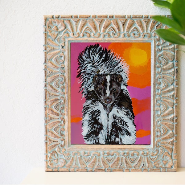 Skunk art print, skunk wall decor, skunk and sunshine, acrylic baby skunk painting, animal home decor, eclectic home decor, cute baby skunk