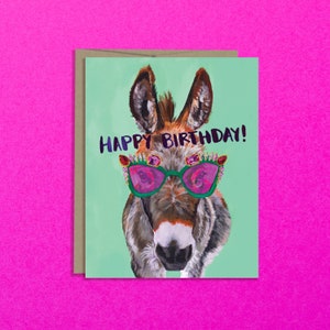 Funky Donkey Birthday Card - Festive Donkey - Donkey in Sunglasses - fabulous birthday card