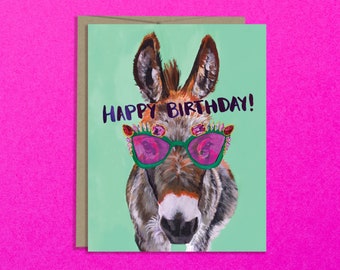 Funky Donkey Birthday Card - Festive Donkey - Donkey in Sunglasses - fabulous birthday card