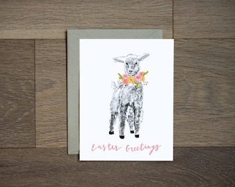 Lamb Easter card - greeting card - flowers - spring - easter gift - spring stationery - lamb art
