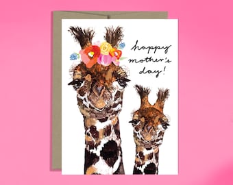 Süße Mutter-Tageskarte, Giraffen-Gruß-Karte, Sentimentale Muttertagskarte, Mama und Kind