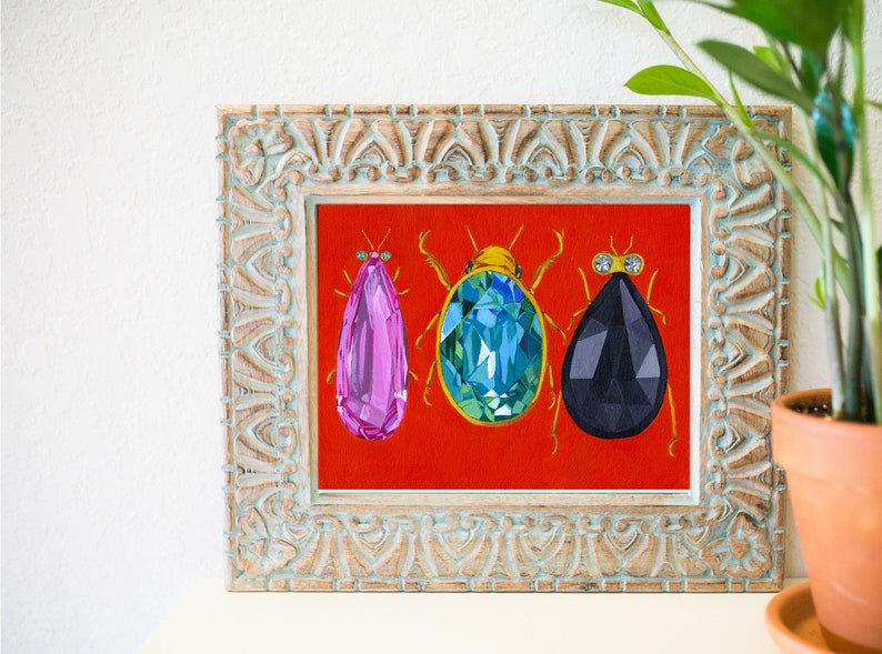 8 x 10 Fancy jewel art, Funky beetle art, beetle jewel, bug decor ideas , eclectic art ideas, bug art image 2