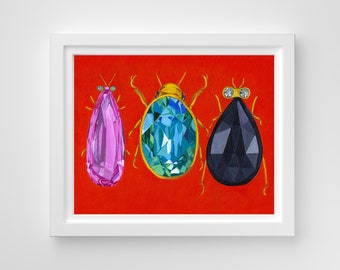 8 x 10 Fancy jewel art, Funky beetle art, beetle jewel, bug decor ideas , eclectic art ideas, bug art