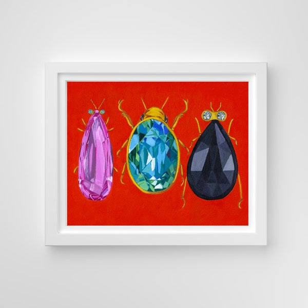 8 x 10 Fancy jewel art, Funky beetle art, beetle jewel, bug decor ideas , eclectic art ideas, bug art