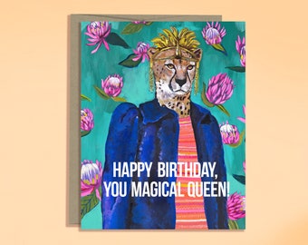 Fabulous birthday greeting card, Birthday cheetah card, Boho birthday card