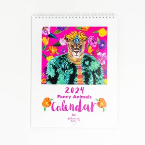 2024 Fancy animal calendar funky animal decor holiday gift teacher gift idea unique wall calendar wire bound calendar fabulous image 1