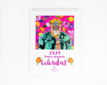 2024 Fancy animal calendar - funky animal decor- holiday gift - teacher gift idea - unique wall calendar - wire bound calendar - fabulous