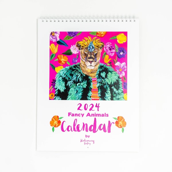 2024 Fancy animal calendar - funky animal decor- holiday gift - teacher gift idea - unique wall calendar - wire bound calendar - fabulous