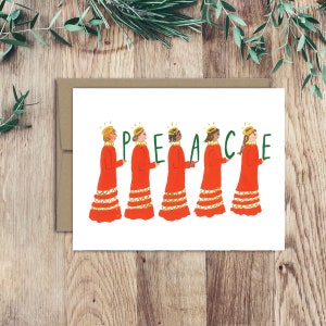 Angels Christmas Cards box set of 6, holiday card, Christmas Angels, Peace art, Hand lettering