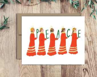 Angels Christmas Cards box set of 6, holiday card, Christmas Angels, Peace art, Hand lettering