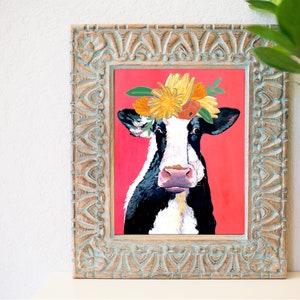 Cow Art Print, Cow with bright background, Modern Farm Art, Farm Art, modern farmhouse, cow painting, cow wall art image 1