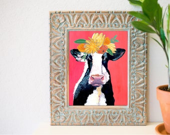 Cow Art Print, Cow with bright background,  Modern Farm Art, Farm Art, modern farmhouse, cow painting, cow wall art