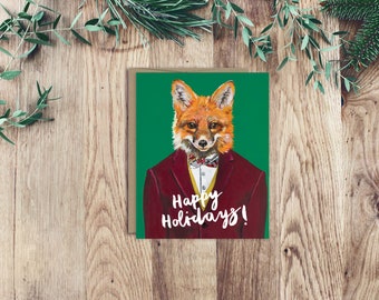 Dapper Fox holiday card, Happy Holidays greeting card, Christmas card, fancy greeting card, Fancy Holidays